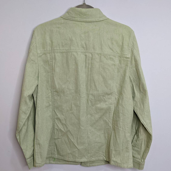 Susan Graver Shacket Womens L Plus Size Light Green Button Shirt Jacket Cotton - Picture 2 of 5